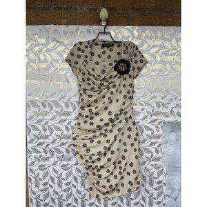 Adele Fado Italy Ruched Floral Mini Dress - Brown & Cream Whimsigoth Aesthetic -